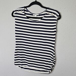 Papaya Nautical Blue White Stripe Shoulder Buttons Size S Small Shirt